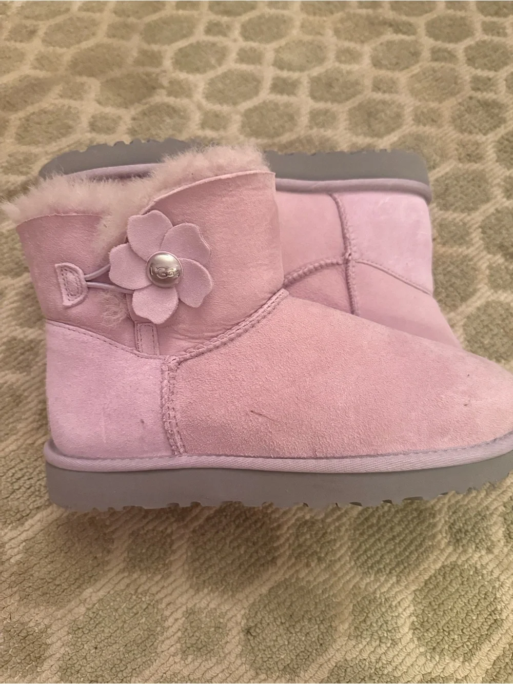 UGG Pink Suede Ankle Boots with Flower Accent